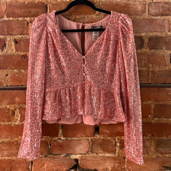 Pink sparkle sequin long sleeve by Sans Souci - Medium - Picture 3 of 6